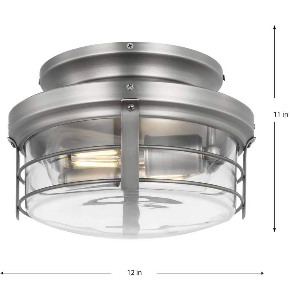 Antique Nickel 12" LED Semi-Flush Ceiling Light with Clear Glass Shade