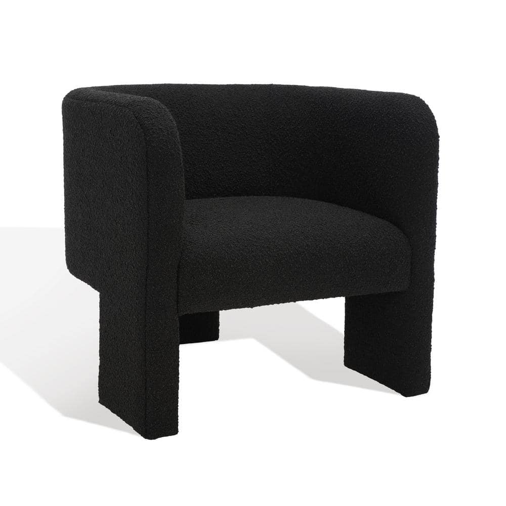 Sammie Black Boucle Barrel Accent Chair with Wood Legs