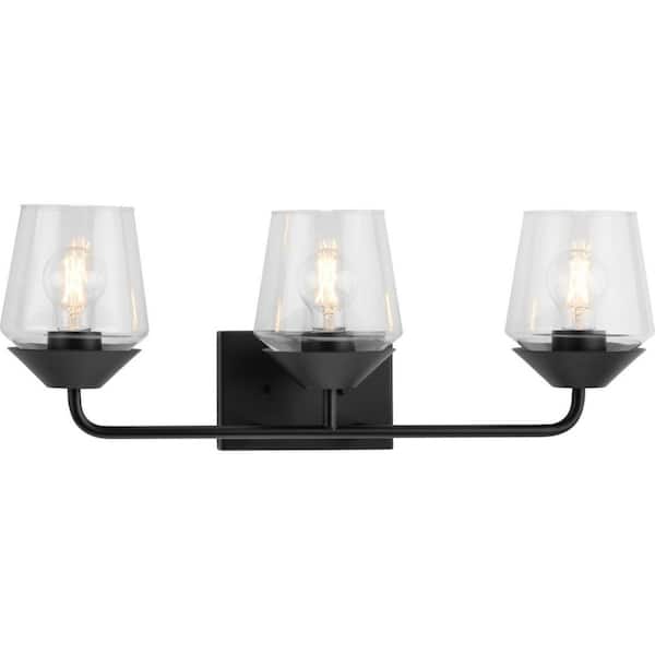 Avec 24.25 in. 3-Light Matte Black Contemporary Bath Vanity Light