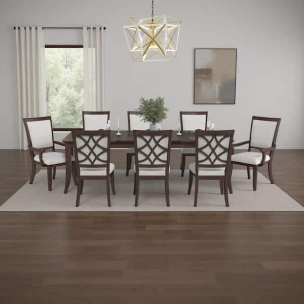 Jenie Brown and Beige Polyester Arm Chair Set of 2 with 4 Legs Base Style