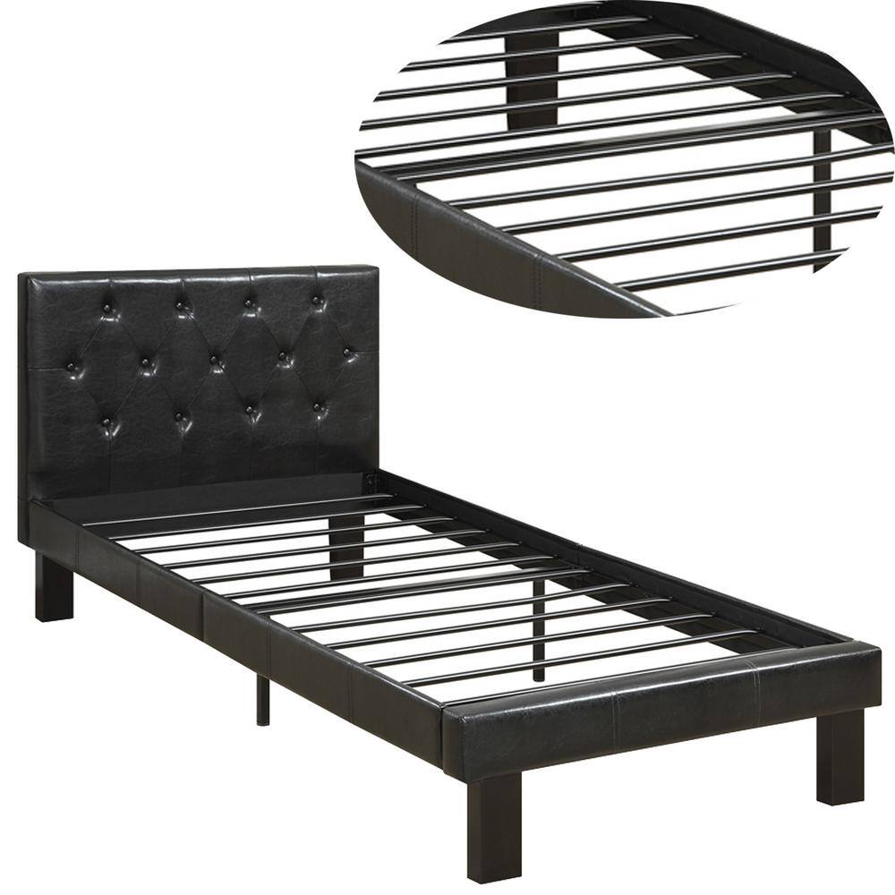 Black Twin Faux Leather Upholstered Bed with Tufted Headboard