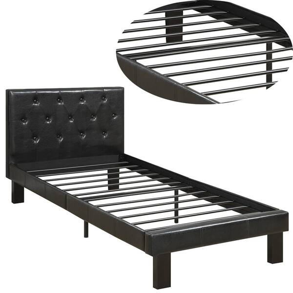 Benjara Black Faux Leather Upholstered, Black Upholstered Twin Bed With Storage