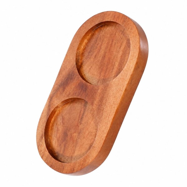 Acacia Wood Salt and Pepper Mill Tray with Notched Grinder Holders, 5.91 x 3.07 in Countertop Organizer