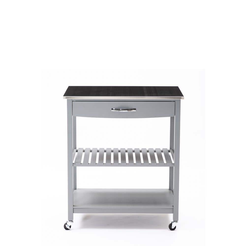 Gray Stainless Steel Top Kitchen Cart with Storage