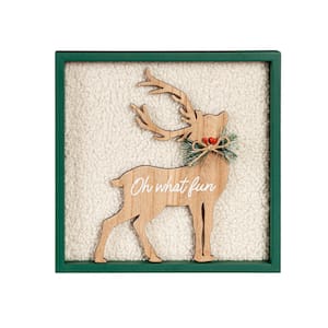Oh What Fun in. Reindeer Wooden Wall Art