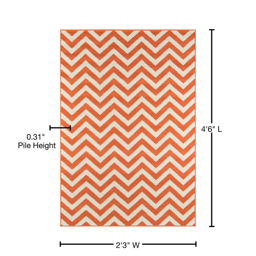 Rectangular Orange Synthetic Easy Care Indoor/Outdoor Rug