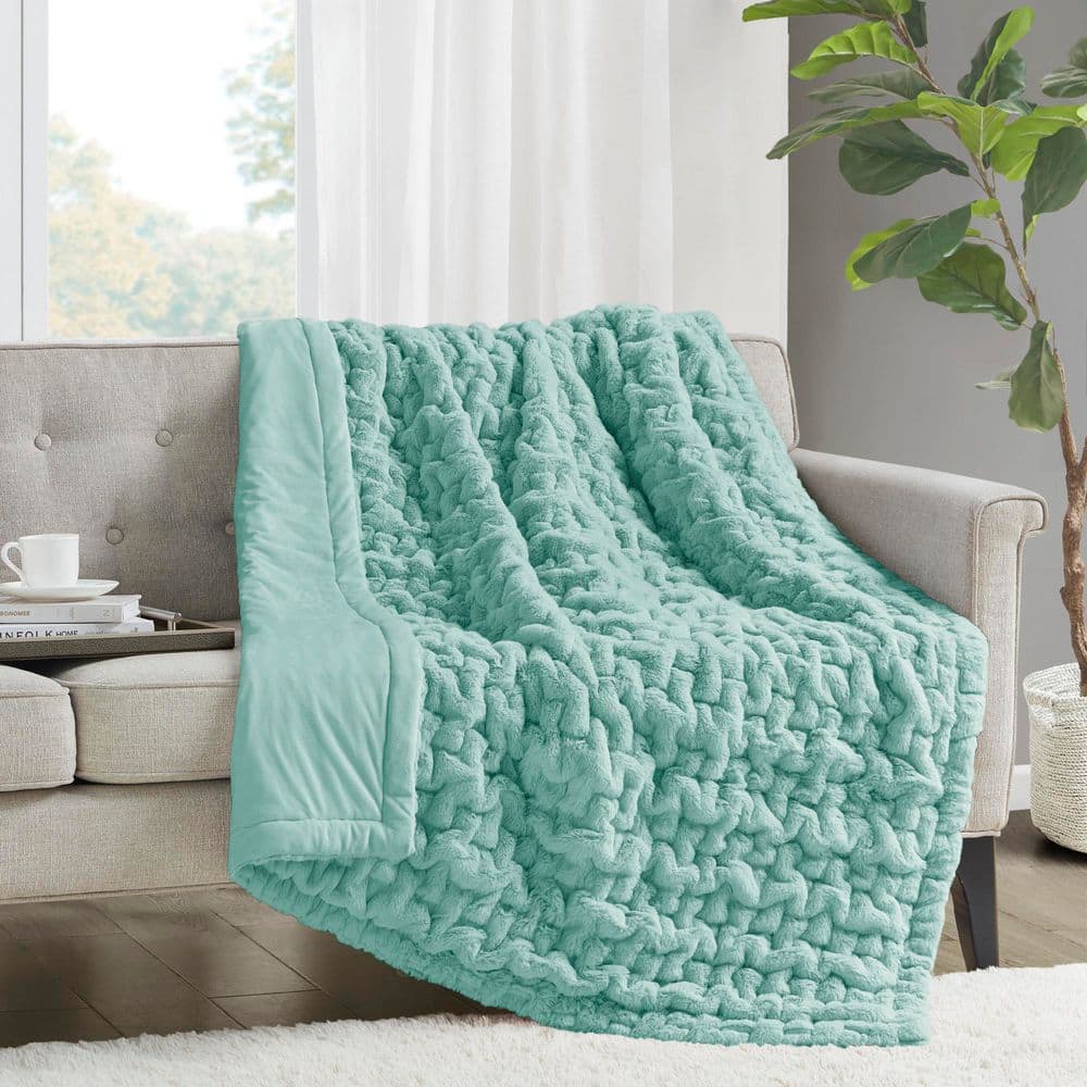 Ruched Fur Aqua Polyester Throw Blanket price history on PriceWatchPro