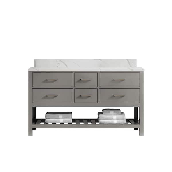 Willow Collections Parker 60 in. W x 22 in. D x 36 in. H Double Sink Bath Vanity in Elephant Gray with Cove Edge Calacatta Quartz Top