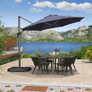 10 ft. Octagon Aluminum Outdoor Patio Cantilever Umbrella Offset 360° Rotation Umbrella with Base, Navy Blue