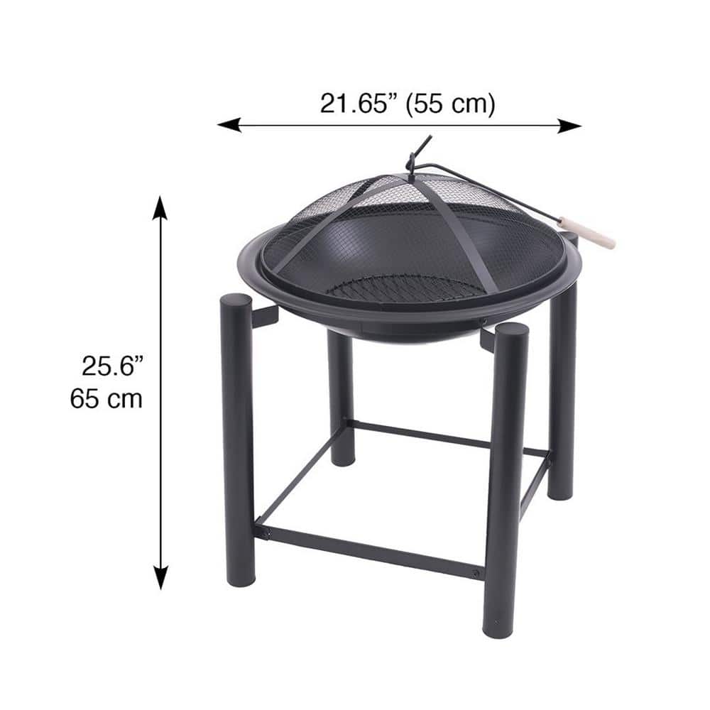 21.5" Black Round Steel Wood Burning Fire Pit