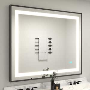 48 in. W x 40 in. H Rectangular Aluminum Framed Anti-Fog LED Lighted Wall Bathroom Vanity Mirror in Brushed Black