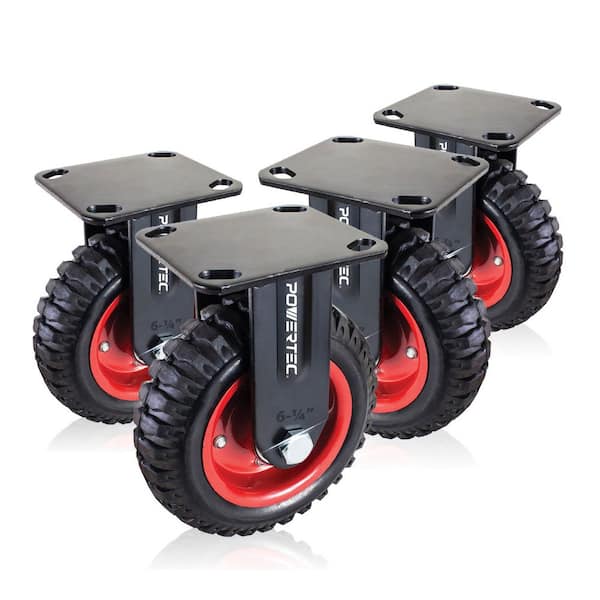 6 in. Fixed Plate Caster Wheels, Heavy-Duty Plate Casters with Rubber Knobby Tread for Workbench, Dolly, Cart (4-Pack)