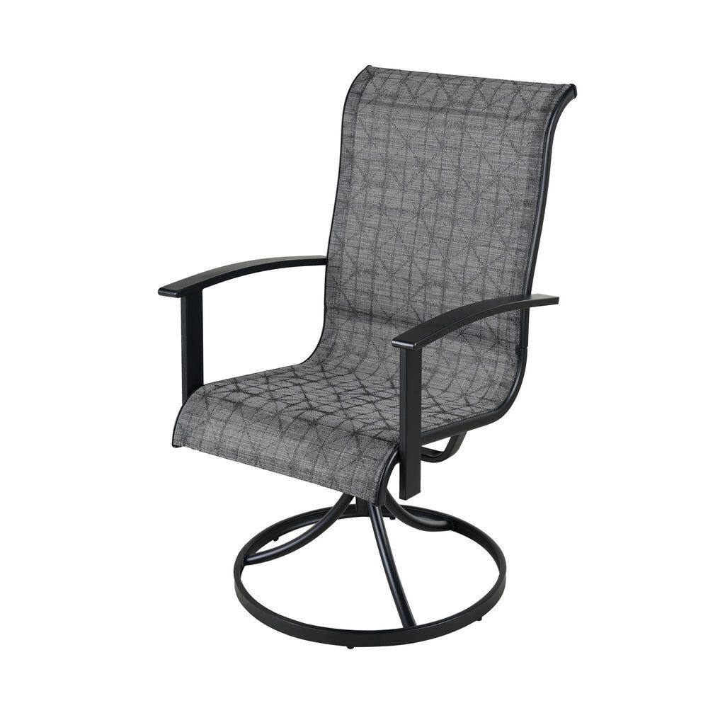 Textilene 47 in. Detachable Swivel Formal Dining Chair, Black & Grey Plaid