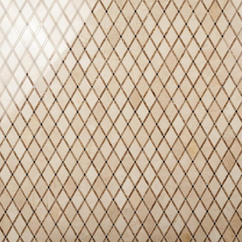 Grand Polished Marble Diamond Mosaic Tile Sheet in Pavo Gray