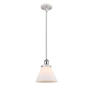 Cone 100-Watt 1 Light White and Polished Chrome Shaded Mini Pendant Light with Frosted Glass Shade