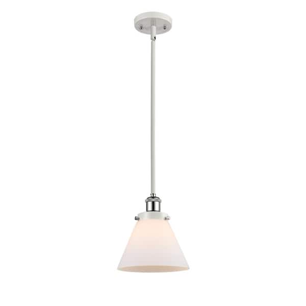 Innovations Cone 100-Watt 1 Light White and Polished Chrome Shaded Mini Pendant Light with Frosted Glass Shade