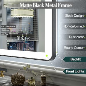 77 in. W x 36 in. H Rectangular Framed Front & Back LED Lighted Anti-Fog Wall Bathroom Vanity Mirror in Tempered Glass