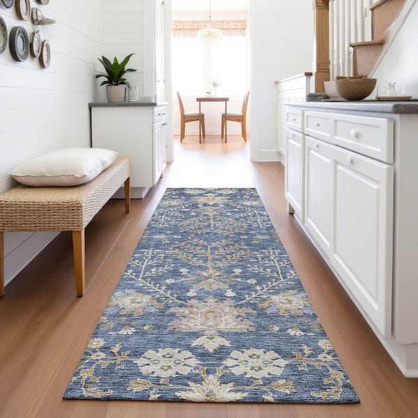 Mayfield Premium Machine Washable Abstract AMF1156 Blue 2 ft. 3 in. x 7 ft. 6 in. Runner Rug