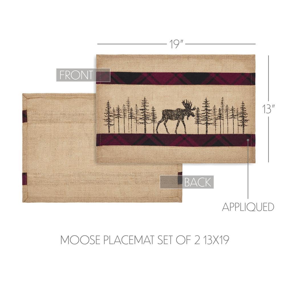 Cumberland Tan and Red Plaid Moose Cotton Placemats Set of 2
