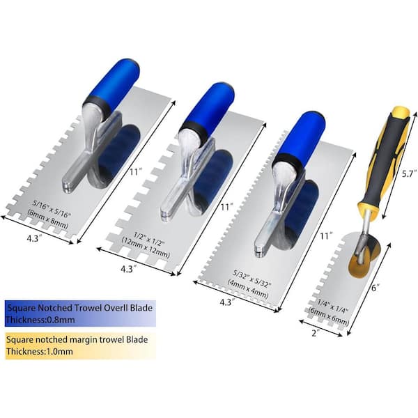 3 Pack Tile Trowel Set, Stainless Steel Square Notched Trowel