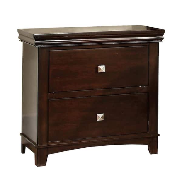 Benjara 23.63 in. Brown Cherry 2-Drawers Wooden Nightstand