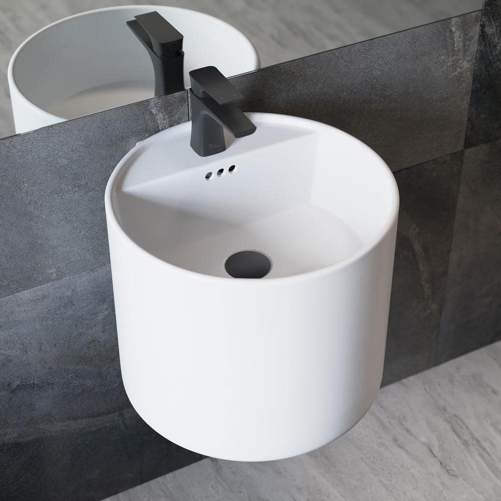 Monaco White Ceramic Round Wall-Mount Bathroom Sink