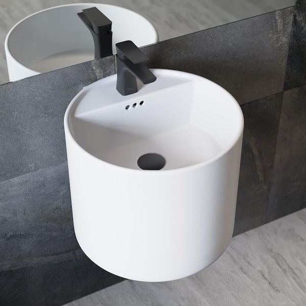 Monaco 18 in. Round Ceramic Wall Mount Bathroom Vessel Sink in Glossy White