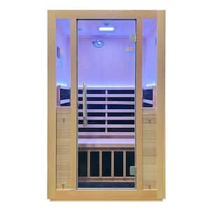 2-Person Indoor Hemlock Wood Carbon FAR Infrared Sauna with Redlight Heating Tube, Touch Control Panel and Bluetooth