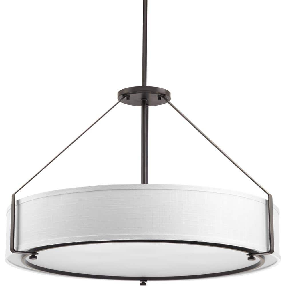 Antique Bronze 30" Drum Pendant Light with Glass Diffuser