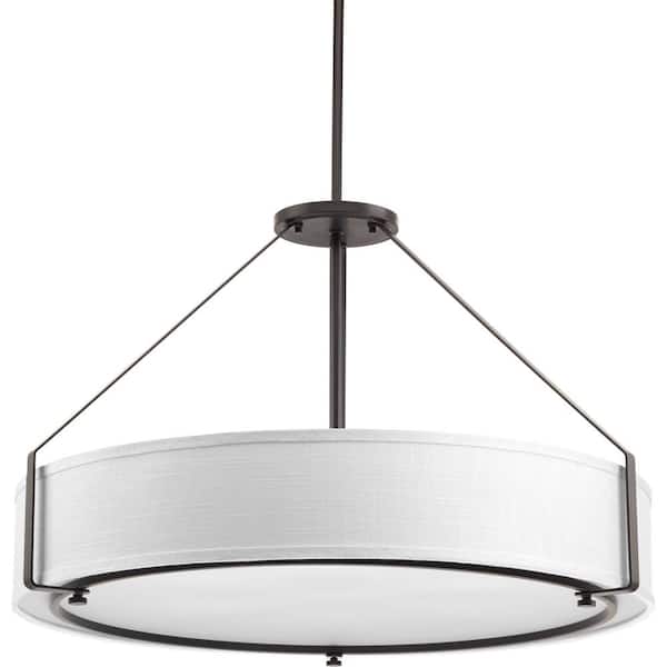 Progress Lighting Ratio Collection 6-Light Antique Bronze Pendant with Fabric Shade Glass
