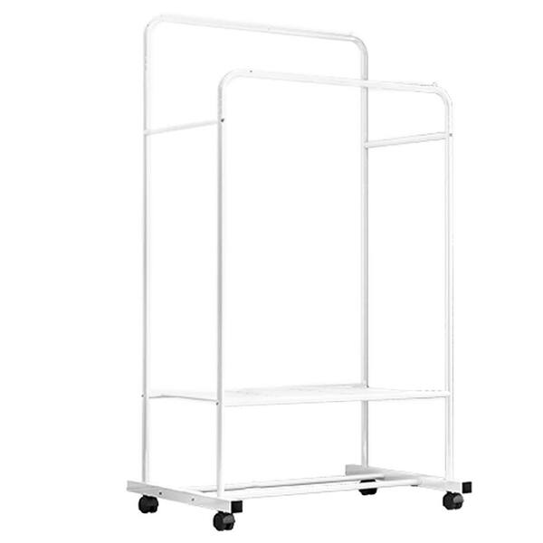 White Metal Garment Clothes Rack Double Rods 43.3 in. W x 50.3 in. H