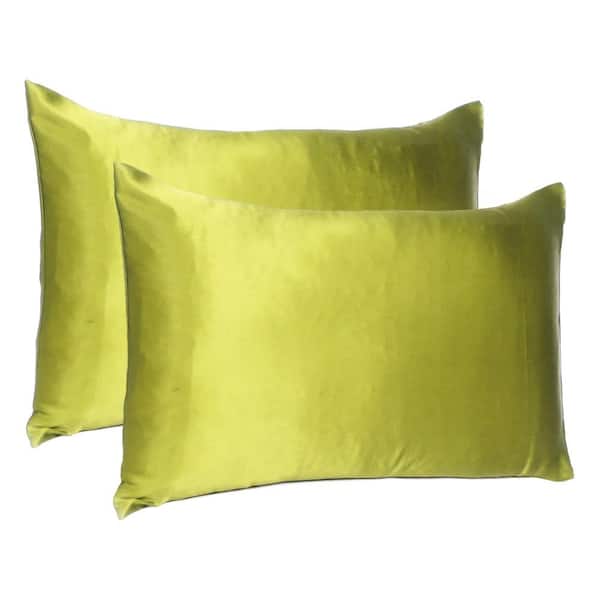 HomeRoots Amelia Lemongrass Solid Color Satin King Pillowcases (Set of 2)