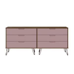 Rockefeller 6-Drawer Nature and Rose Pink Double Low Dresser (30.24 in. H x 69.72 in. W x 19.02 in. D)