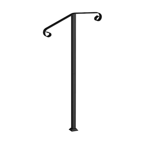 39 in. H x 1.6 ft. W Black Iron Single Post Handrail Rail Kit Fits 1 or 2 Steps Outdoor Stair Railing, Black