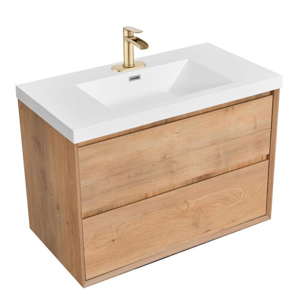 Aeroline 36 in. W x 19. 29 in. D x 25. 59 in. H Single Sink Float Wood Bath Vanity w/ White Resin Integral Top Assembled