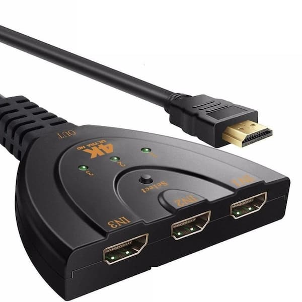 3-Port 4K HDMI 2.0 Auto Splitter Switcher Hub Adapter-3x1 Mini HDMI-Compatible 3D 4K 2K in Sleek Black Design
