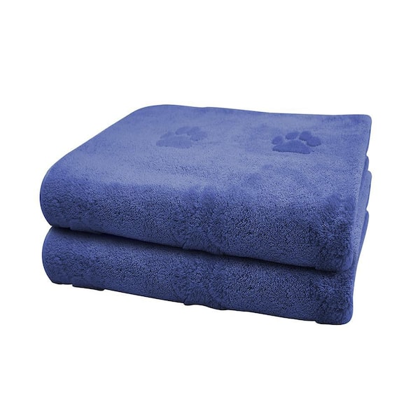 2-Pack Large Microfiber Navy Dog Paw Bath Towels 27.5 in. x 40 in.