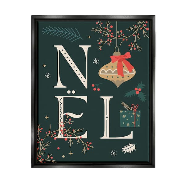 Stupell Industries Noel with Holiday Ornament by Lil Rue 1 Piece Floater Frame Graphic Print Nature Poster Art Print 21 in. x 17 in.