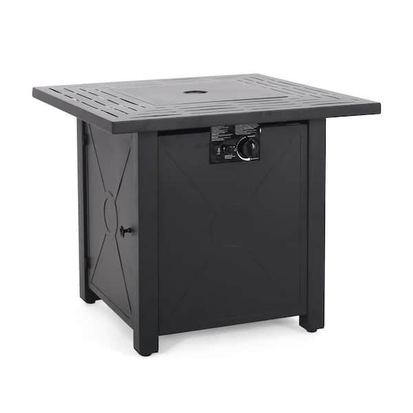 Unbranded 28 in. Black Outdoor Square Metal Fire Pit Table - 40,000 BTU, Tank in. Side