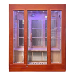 3-Person Indoor Hemlock Wood FAR Infrared Sauna with Low EMF Infrared Panel Heater, Touch Control Panel and Bluetooth