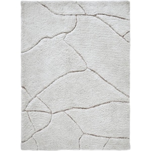 Krissy Off-White Base with Taupe Details 9 ft. 10 in. x 13 ft. 1 in. Micro Polyester Machine tufted Area Rug