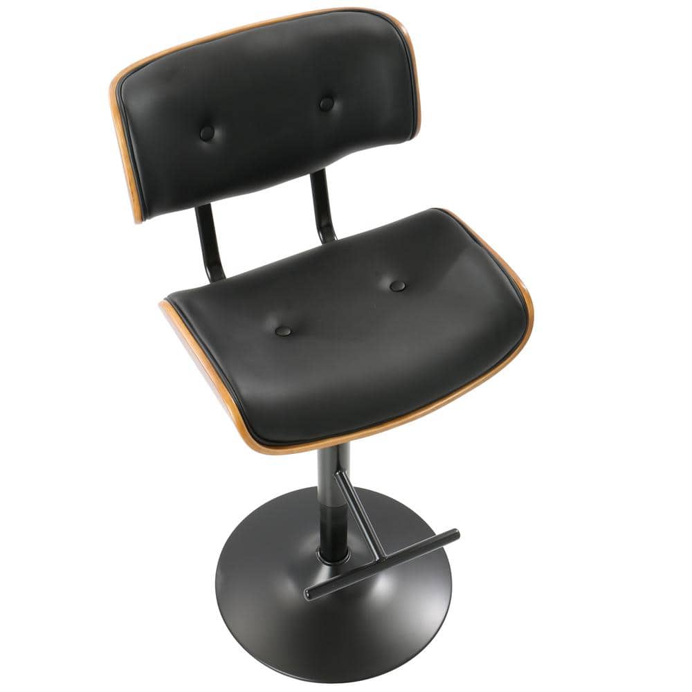 Lombardi Contemporary Swivel Barstool in Walnut & Black Leather