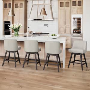 Hampton 26 in. Solid Wood Oyster Gray Swivel Bar Stools with Back Linen Fabric Upholstered Counter Bar stool Set of 4