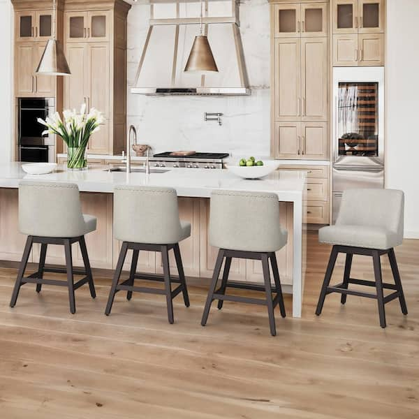 cozyman Hampton 26 in. Solid Wood Oyster Gray Swivel Bar Stools with ...