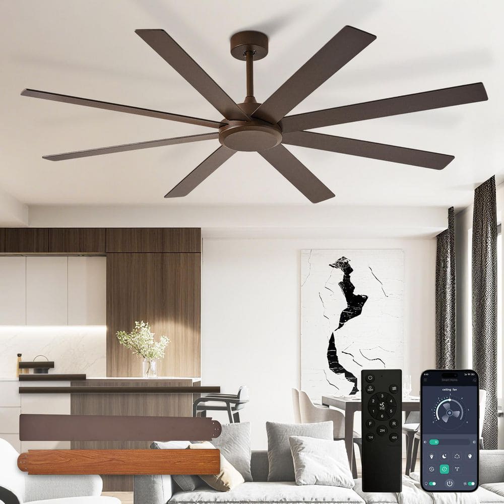 66 in. Brown Brushed Walnut 8 Blades Downrod Mount Large Ceiling Fan with No Lights Included 3CCT Dimmable APP Remote price history on PriceWatchPro