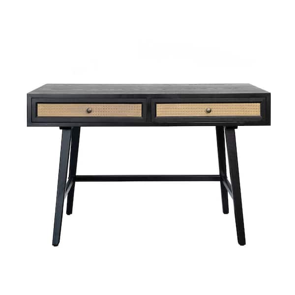 DEVON & CLAIRE Sienna 47 in. W Rectangle Shape Black Wood 2 Drawer Writing Desk