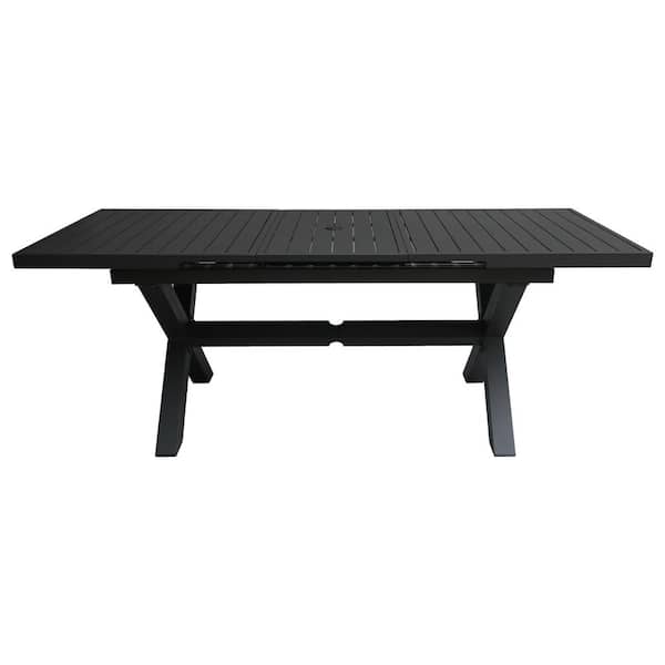 TWT Outdoor Drak Grey Rectanglular Extendable Table Aluminum Frame, with Umbrella Hole, for 6-8 Persons