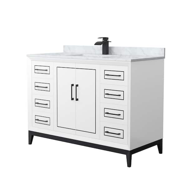 Wyndham Collection Marlena 48 in. W x 22 in. D x 35.25 in. H Single Bath Vanity in White with White Carrara Marble Top