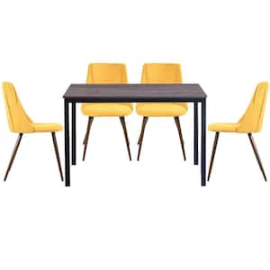 Brandt Smeg Yellow 5 Pieces Rectangle Mdf Walnut Top Dining Table Chair Set With 4 Upholstered Dining Chair