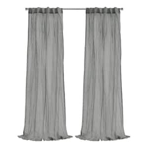 Paloma Grey Polyester Broomstick Crushed 52 in. W x 63 in. L Dual Header Indoor Sheer Curtain (Single Panel)